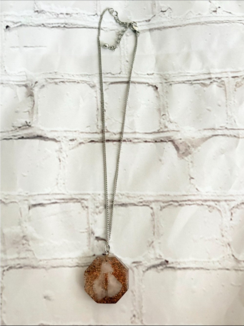 Rose Quartz With Copper Flecks Octagon Necklace
